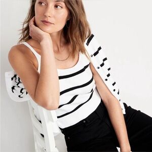 Old Navy Cozy Striped Grayish and White Tank and Cardigan Set Small